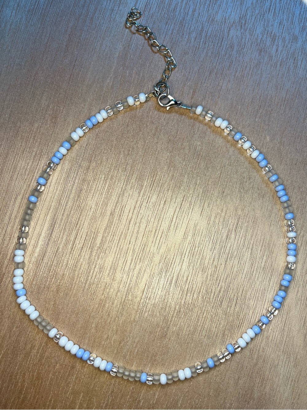 Delicate Blue & White Beaded Choker Necklace